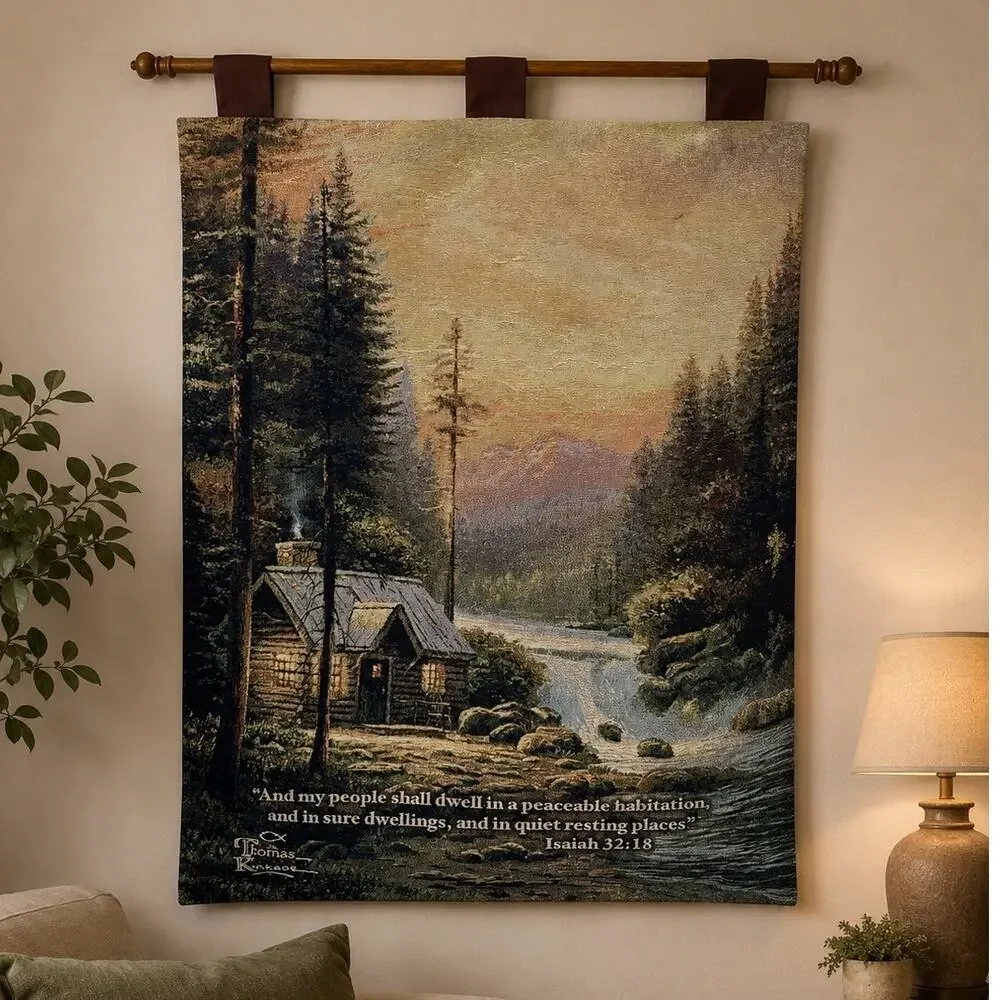 1990’s Manual Woodworkers & Weavers Thomas Kinkade Hanging Wall Tapestry